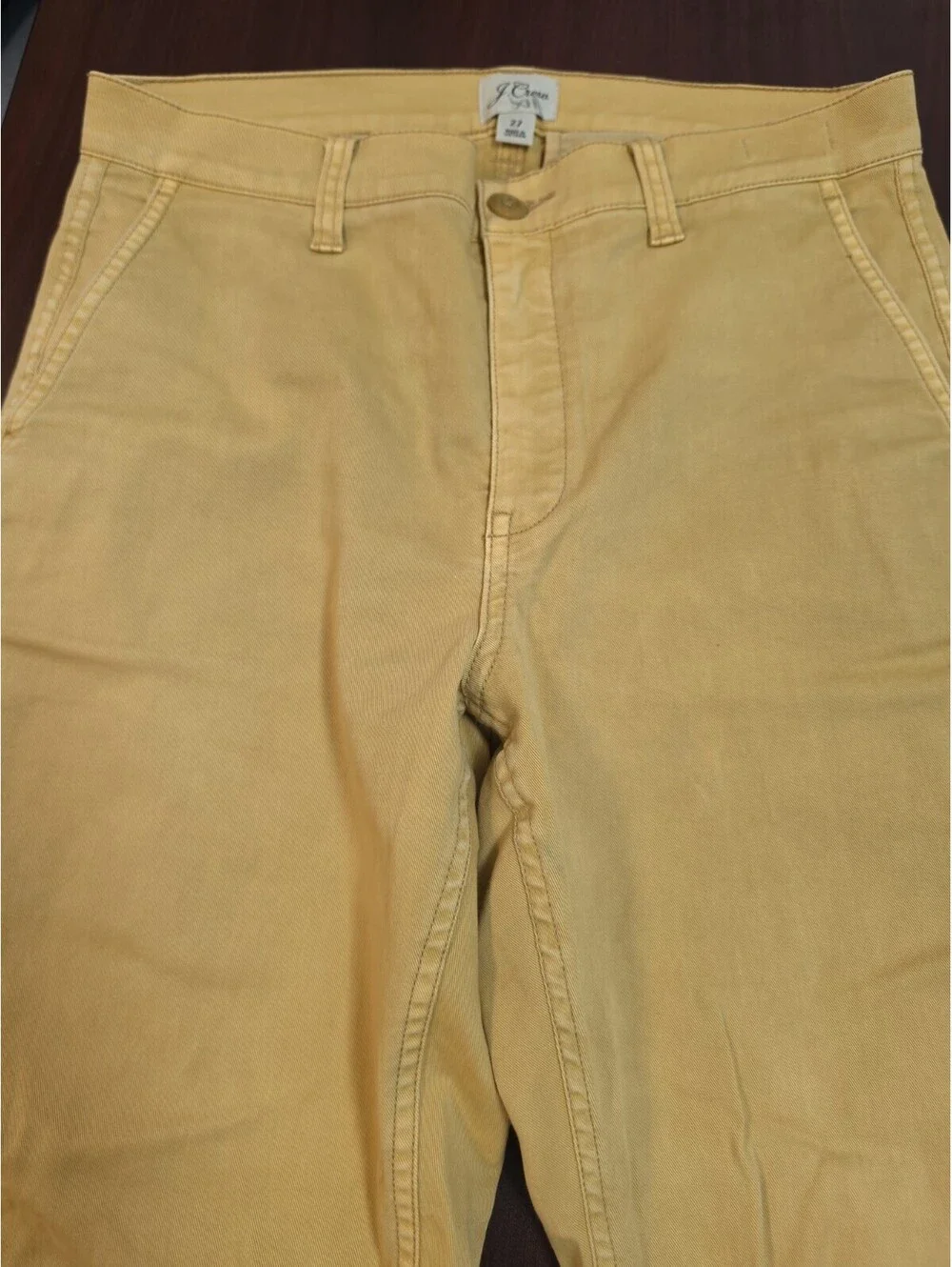 J Crew Vintage Straight Pants Women 27 Slim Stretch Golden Yellow Chino Ankle